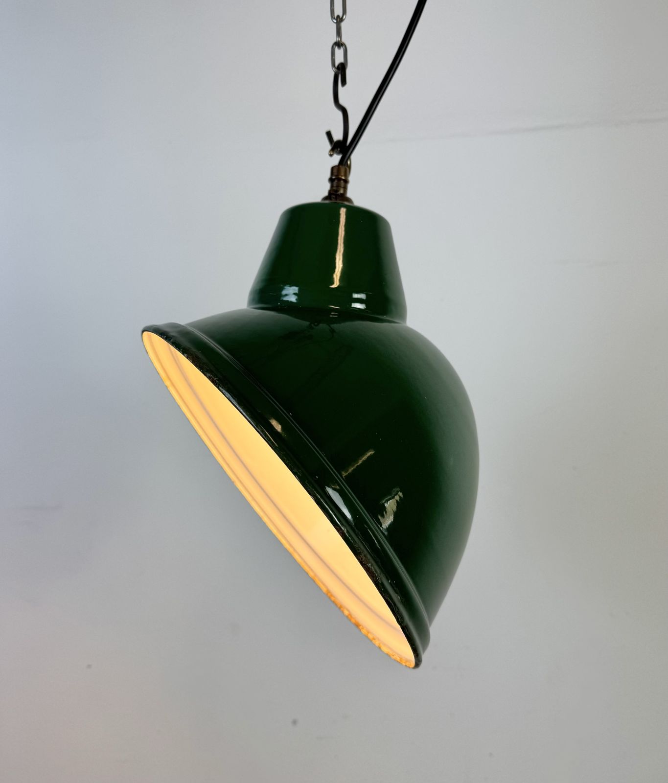 Lighting Industrial Green Enamel Factory Pendant Lamp, 1960s, 3x photo