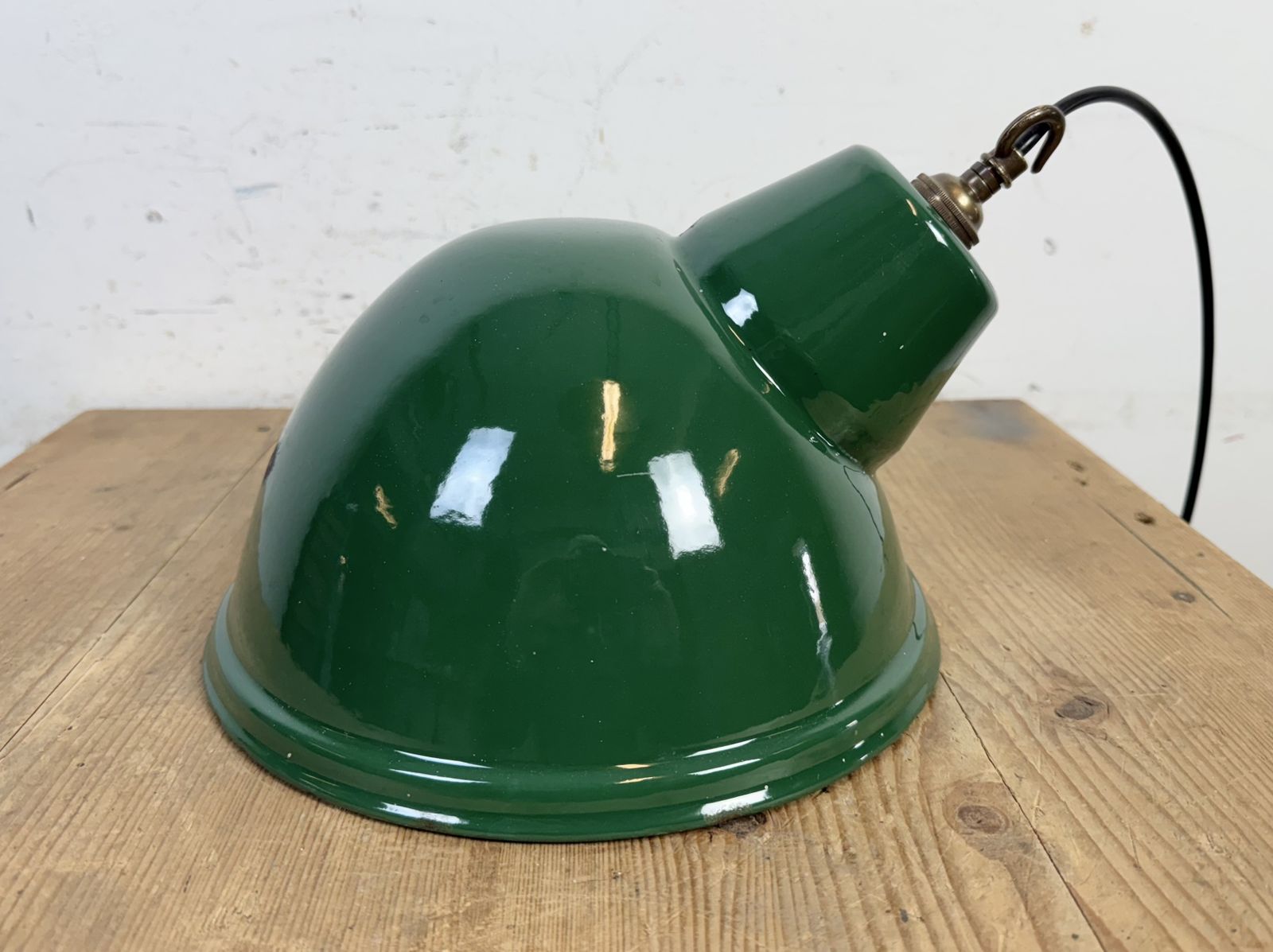 219.0 Industrial Green Enamel Factory Pendant Lamp, 1960s, 3x photo