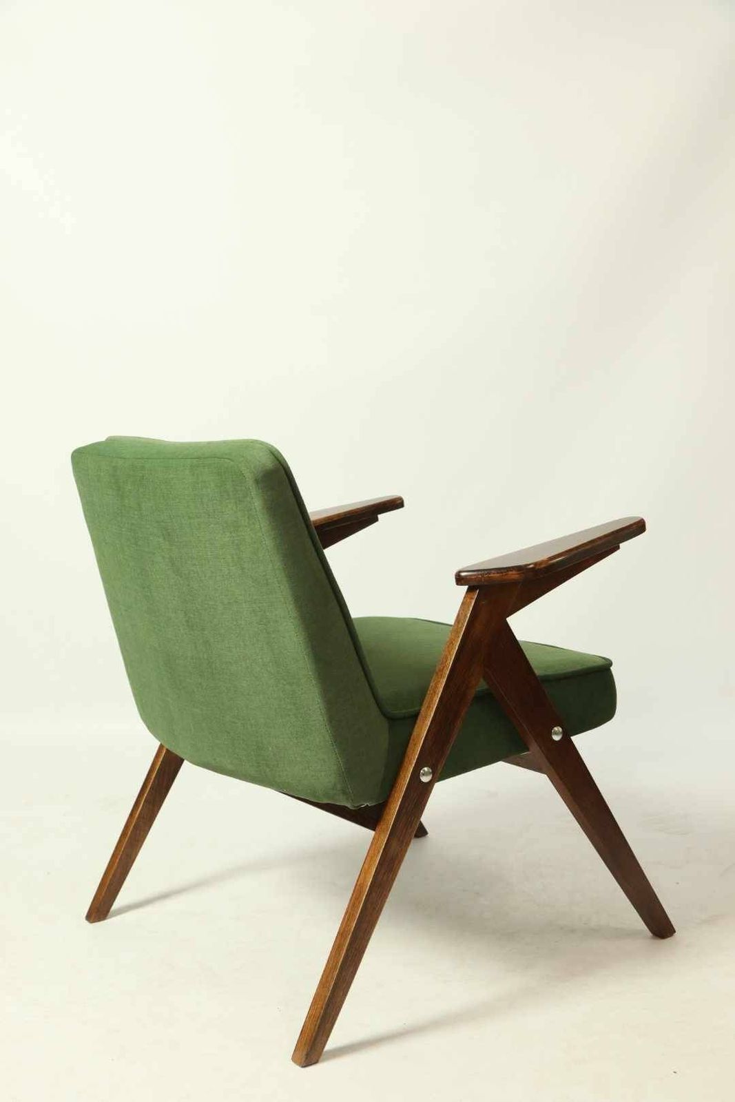 Vintage Fauteuil Mid Century Design, Woonkamer, Groen Palmstof, Scandinavische Houten Fauteuil, Jaren 1960 photo Meubels