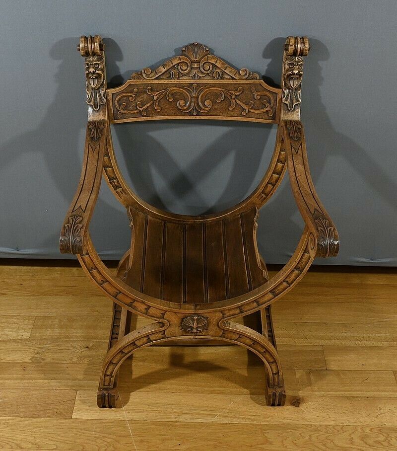 Dagobert Armchair In Walnut, Medieval Style – Late 19th Century photo vinterior