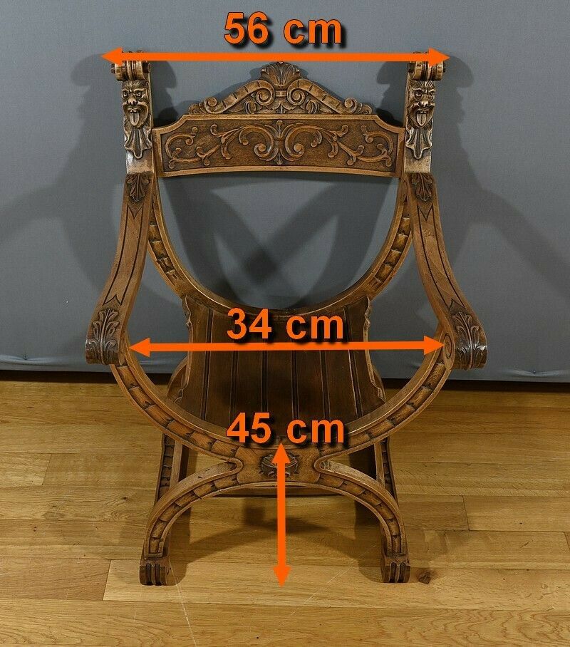 photo buy Dagobert Armchair In Walnut, Medieval Style – Late 19th Century