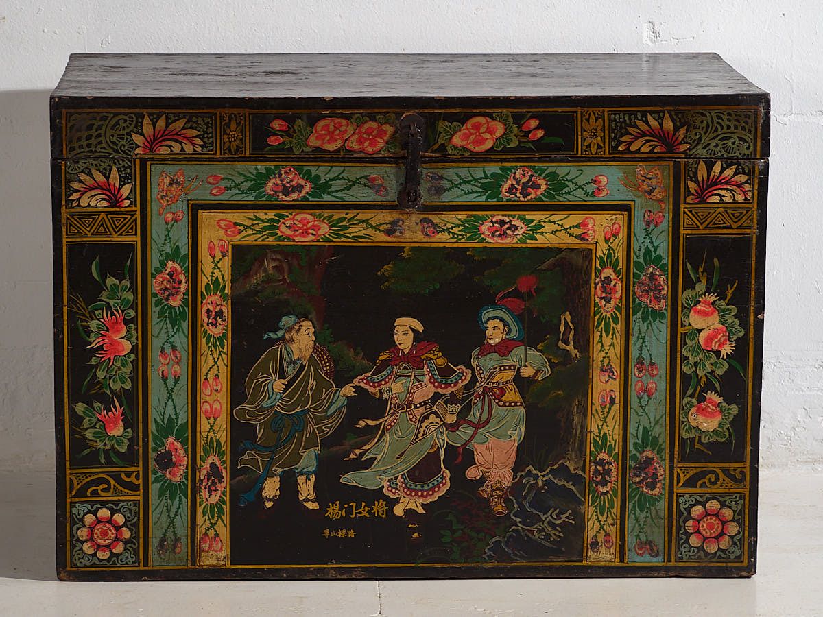 Antique Oriental Box With Painting Of Warrior Yang Mulan (C.1900) #9 photo vinterior
