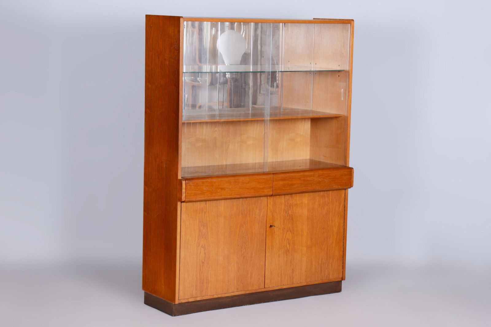 Restored Art Deco Display Cabinet , Oak And Glass, Czech, 1940s