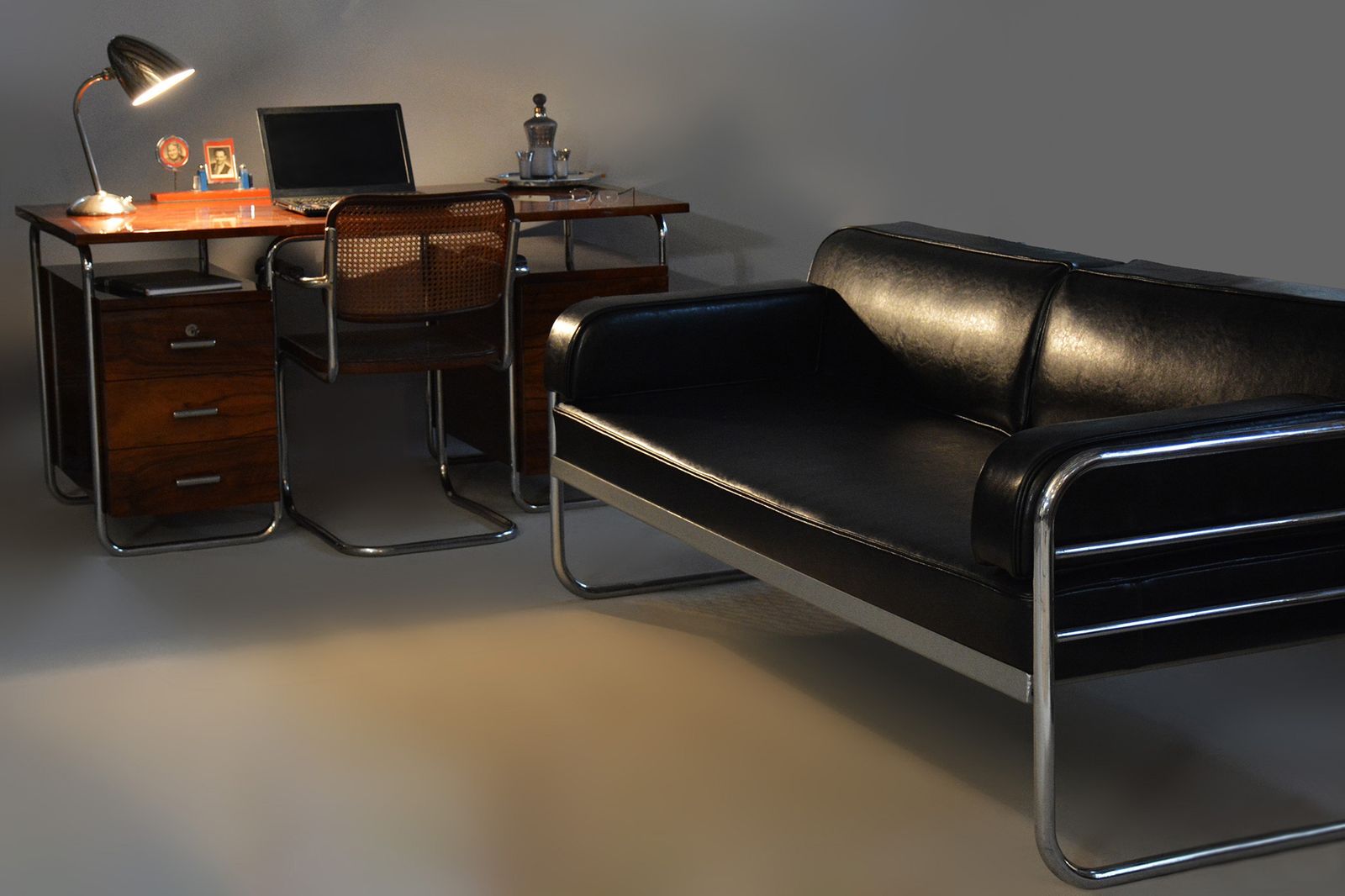 Restored Bauhaus Sofa, By Vichr A Spol., Chrome, Leather, Czech, 1930s photo buy