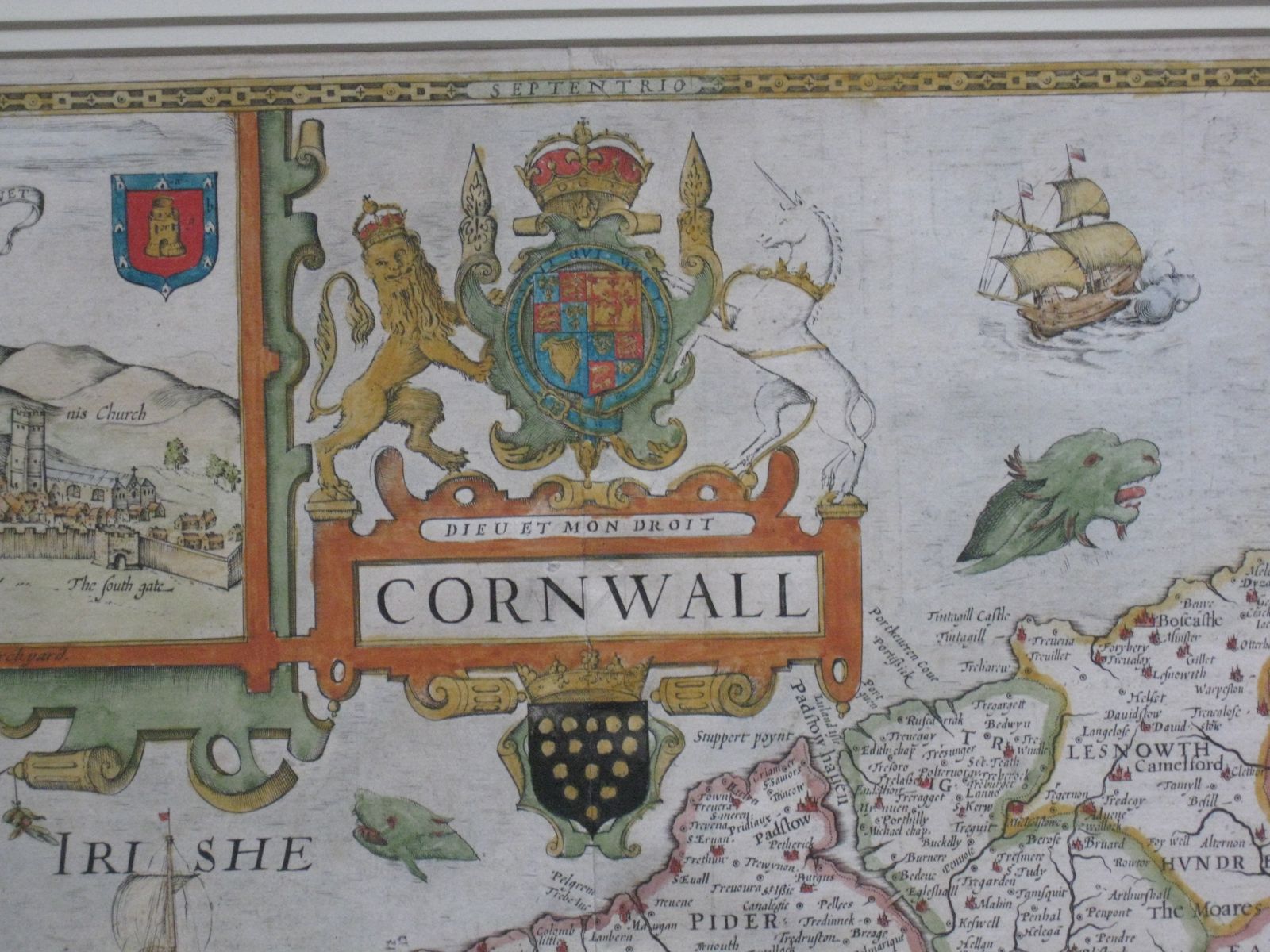 A Fine Example Of John Speed's Decorative Map Of Cornwall, From Speed's ‘Theatre Of Great Britain.’ Bassett And Chiswell 1676 Edition. photo Art