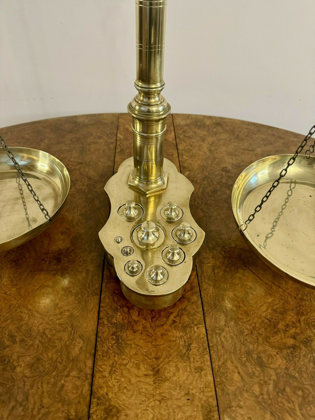Large Pair Of Quality Victorian Brass Beam Scales And Weights photo for sale