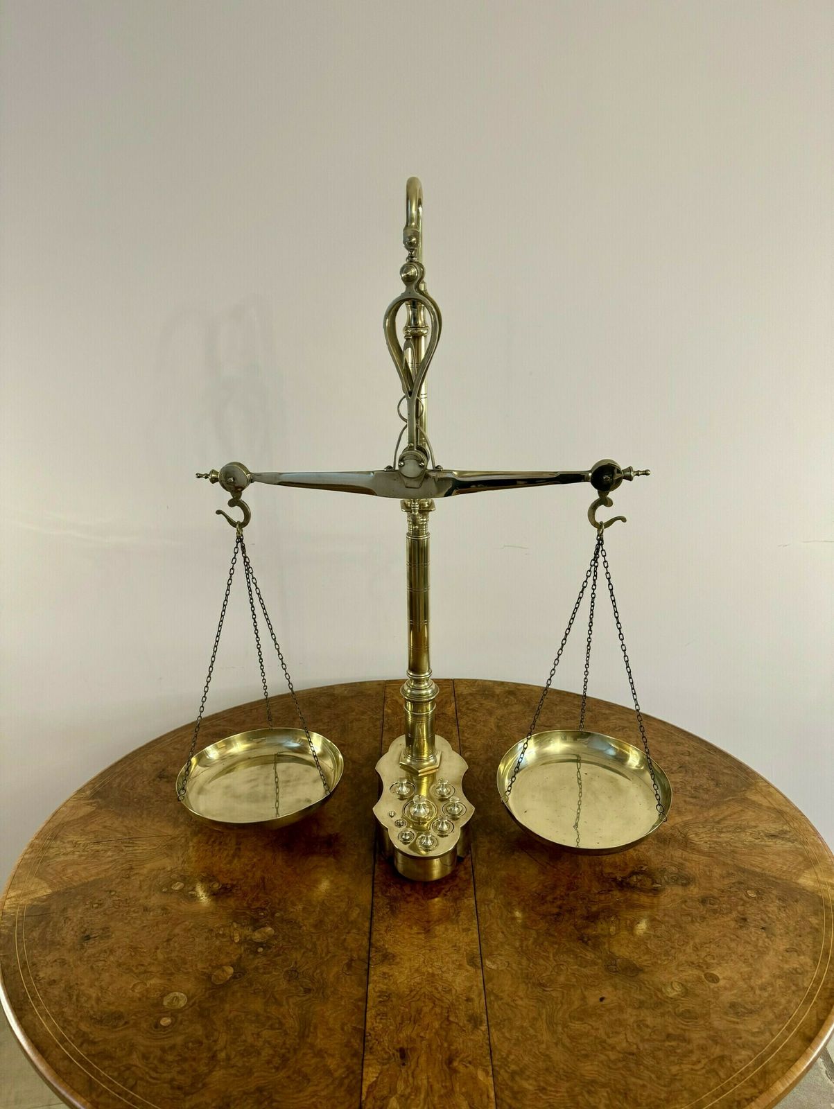 Large Pair Of Quality Victorian Brass Beam Scales And Weights photo vintage