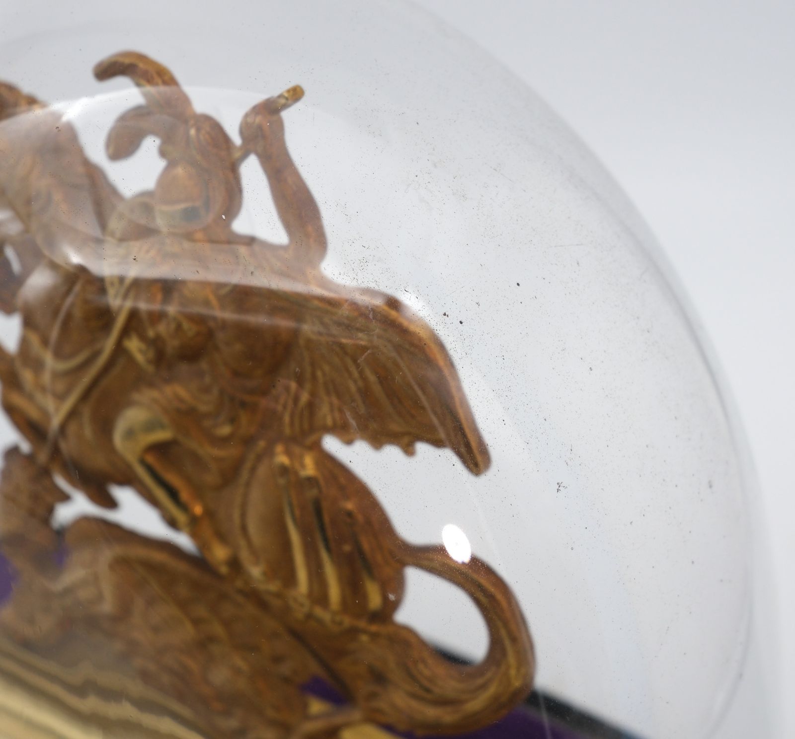 19th Century Bronze & Ormolu Saint George & The Dragon In Domed Glass Display Cloche Circa 1860 photo vinterior