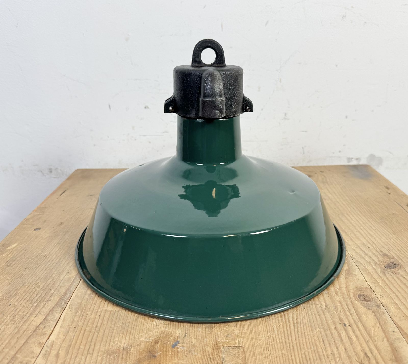 199.0 Industrial French Dark Green Enamel Factory Pendant Lamp, 1960s, 5x photo