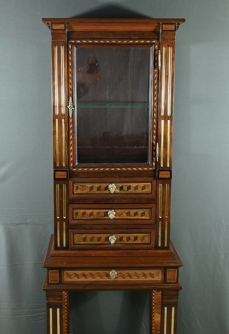 Rare Small Marquetry Display Cabinet, Louis XVI Style – Mid 19th Century photo 3350.0