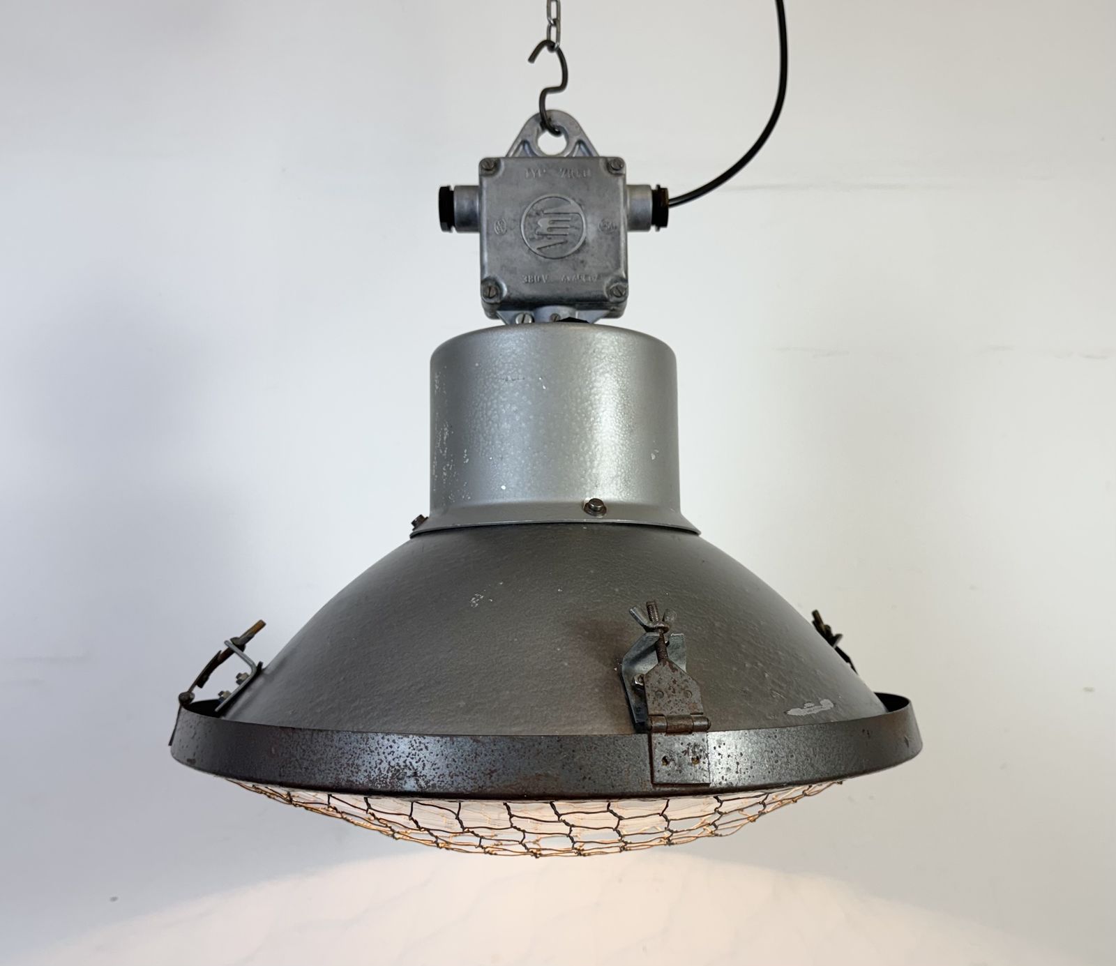 Industrial Grey Hammer Paint Pendant Lamp From Elektrosvit, 1960s, 4x photo 199.0