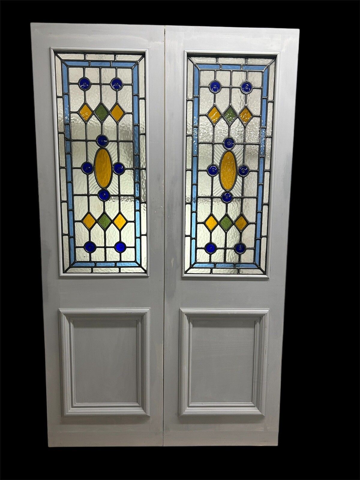 Victorian Stained Glass Doors Antique Period Reclaimed Old French Double Set Led