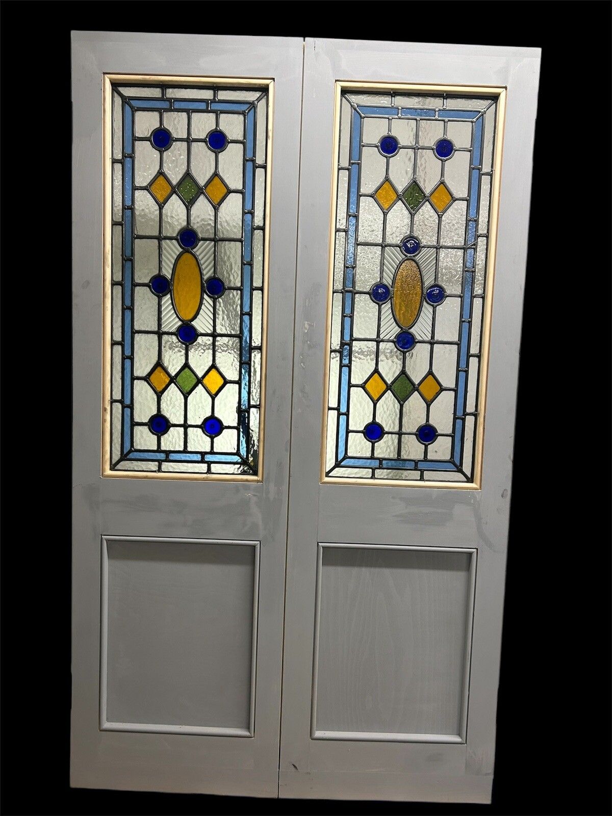 Victorian Stained Glass Doors Antique Period Reclaimed Old French Double Set Led photo vintage