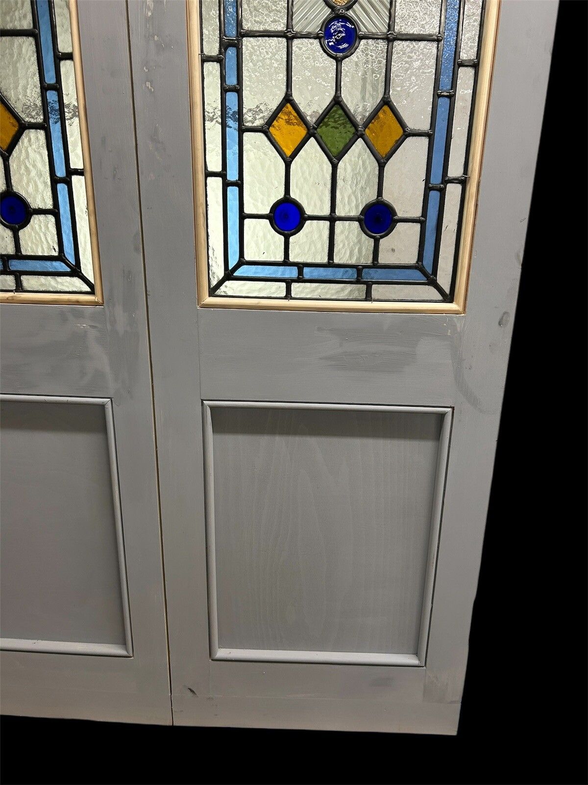photo vinterior Victorian Stained Glass Doors Antique Period Reclaimed Old French Double Set Led