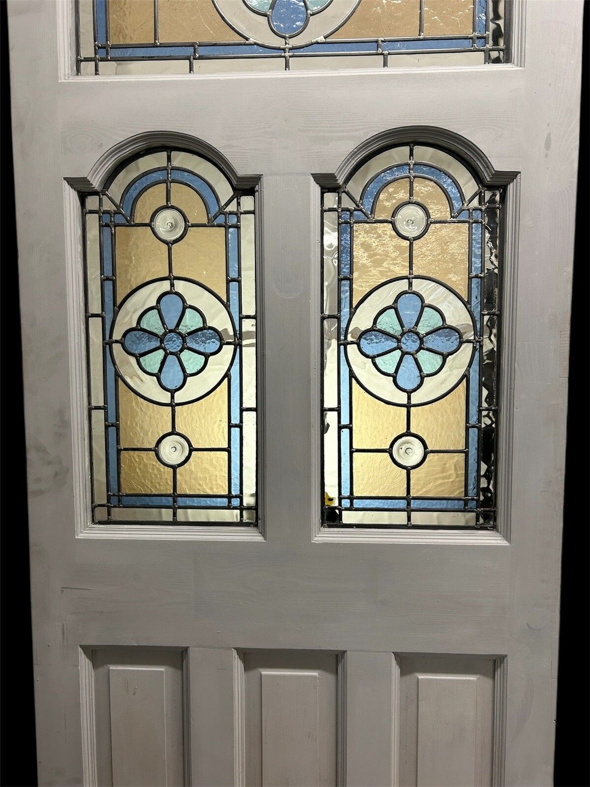 Edwardian Stained Glass Front Door Old Antique Period Reclaimed Leaded Wood Refu photo Home Fixtures