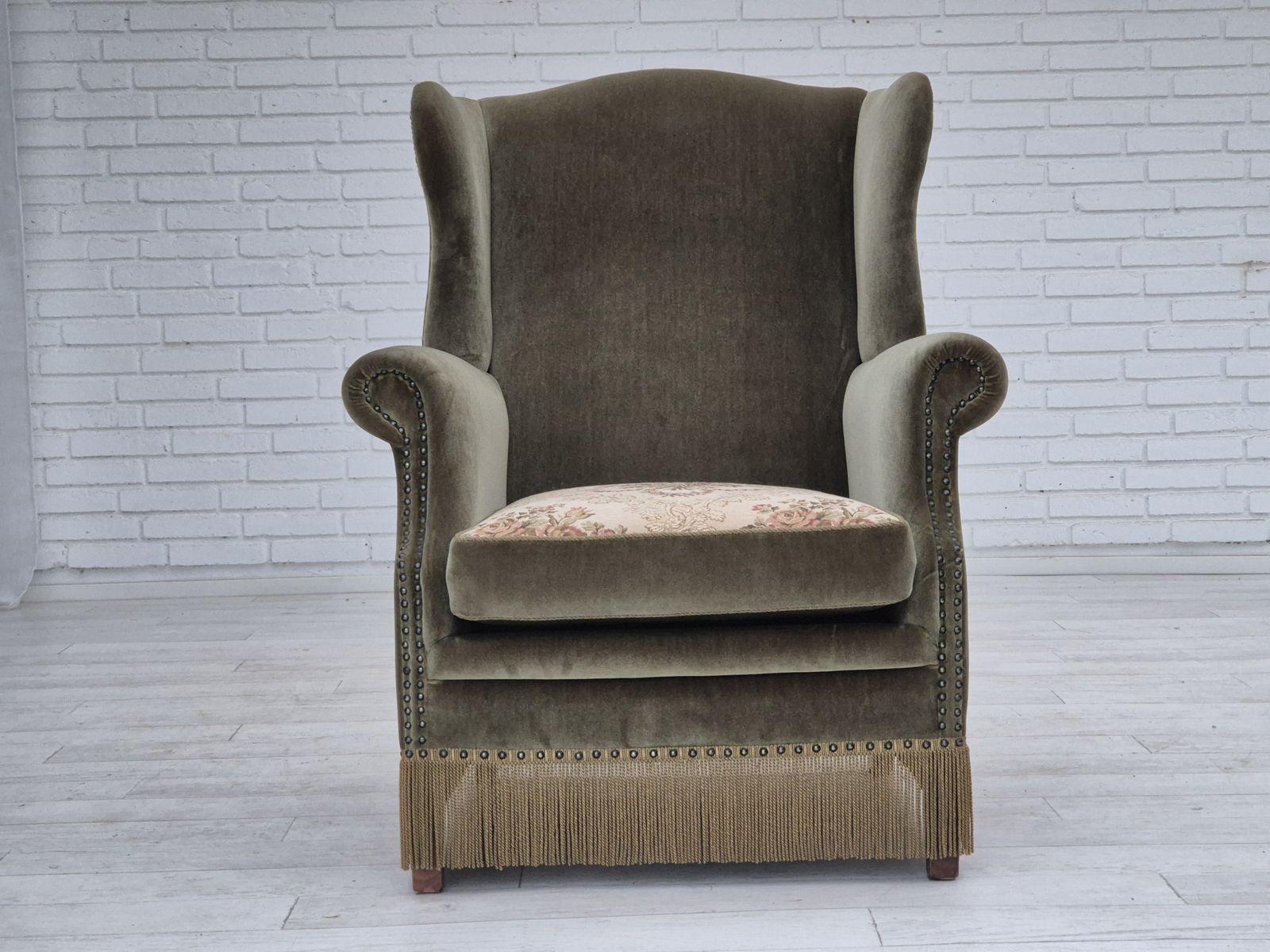photo furniture 1970s, Danish Highback Armchair, Original Condition, Furniture Velour.