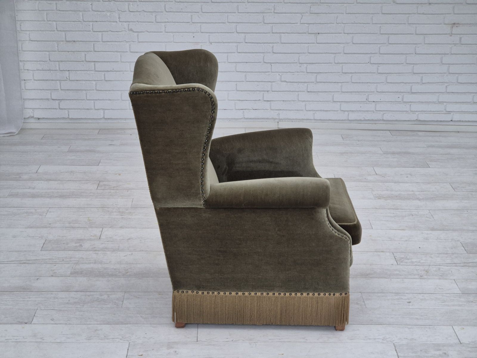 Furniture 1970s, Danish Highback Armchair, Original Condition, Furniture Velour. photo