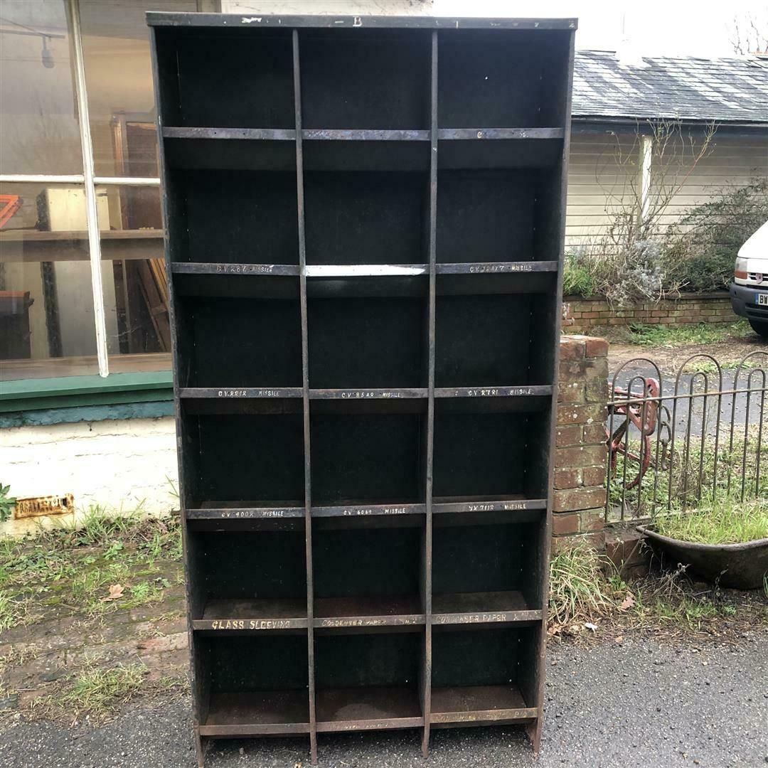 photo furniture Vintage Steel 18 Section Pigeonhole Shelf Unit In Green Paint 1940s