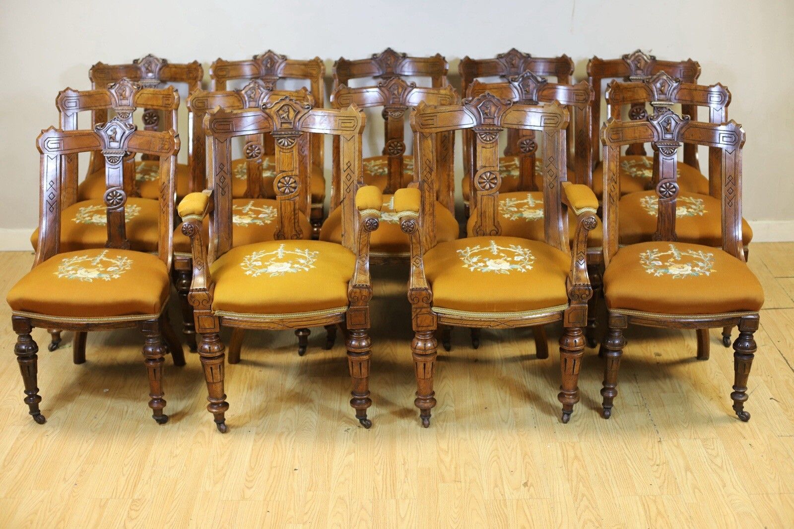 Stunning Set Of Fourteen Victorian Pollard Oak Dinning Chairs photo furniture
