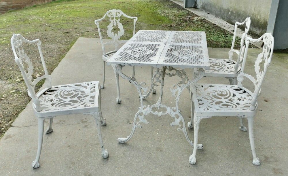Weathered Metal Garden Set, Table And 4 Chairs