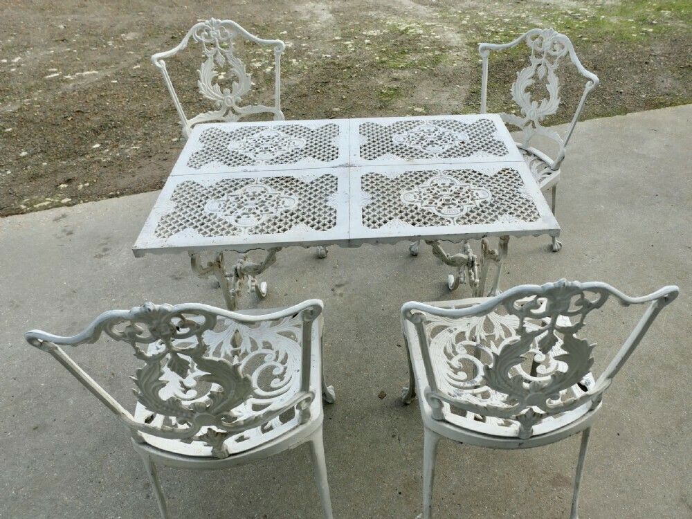 Weathered Metal Garden Set, Table And 4 Chairs photo for sale