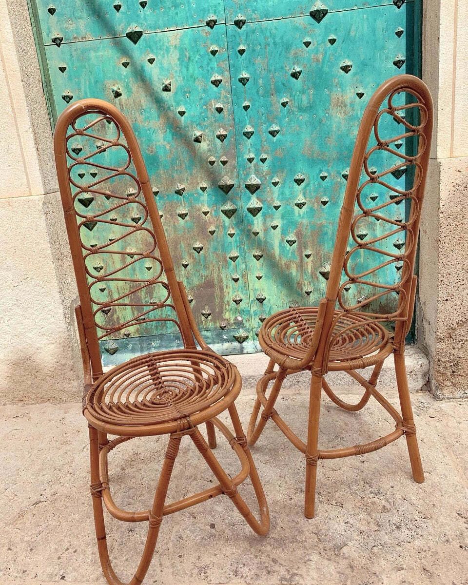 1960s Dutch Dirk Van Sliedrecht Rattan & Bamboo Dining Chairs.  Manufactured By Rohe Noordwolde photo for sale