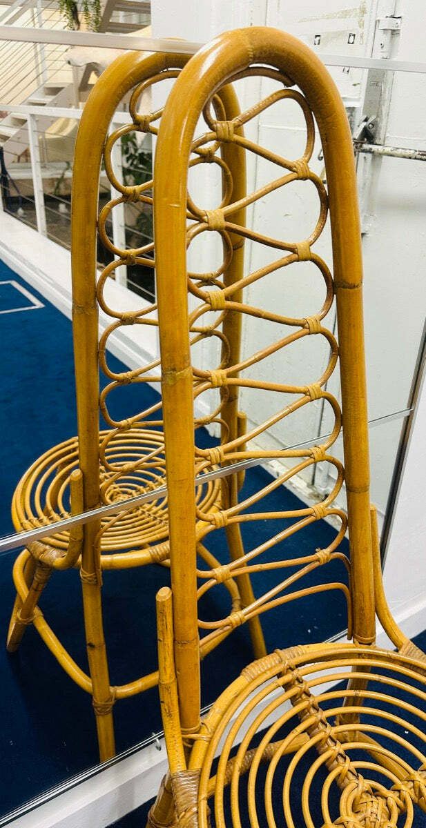 1250.0 1960s Dutch Dirk Van Sliedrecht Rattan & Bamboo Dining Chairs.  Manufactured By Rohe Noordwolde photo