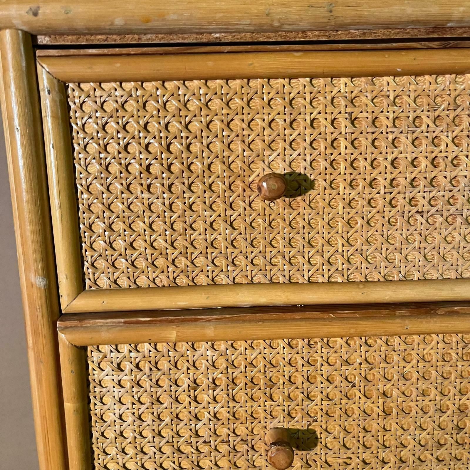 Mid Century Rattan Chest Of Drawers With 5 Drawers And Bamboo Handles photo for sale