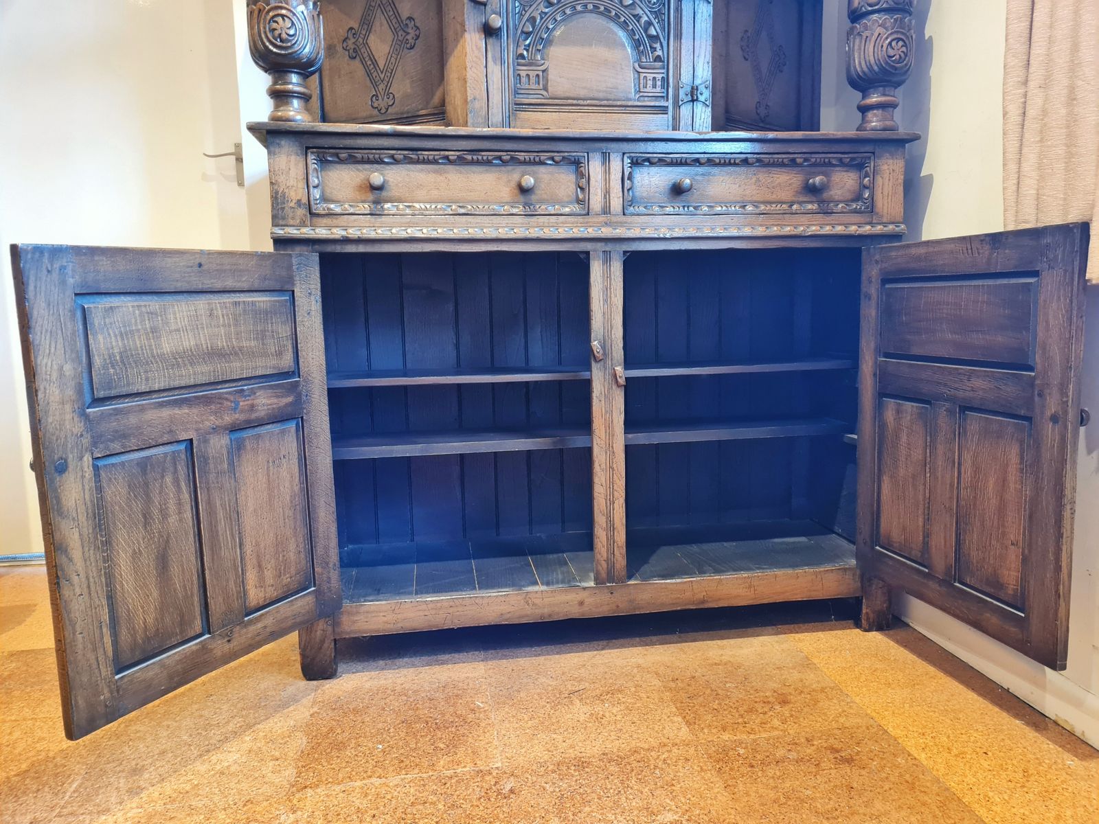 20th Century Ipswich Oak Carved Cabinet photo for sale