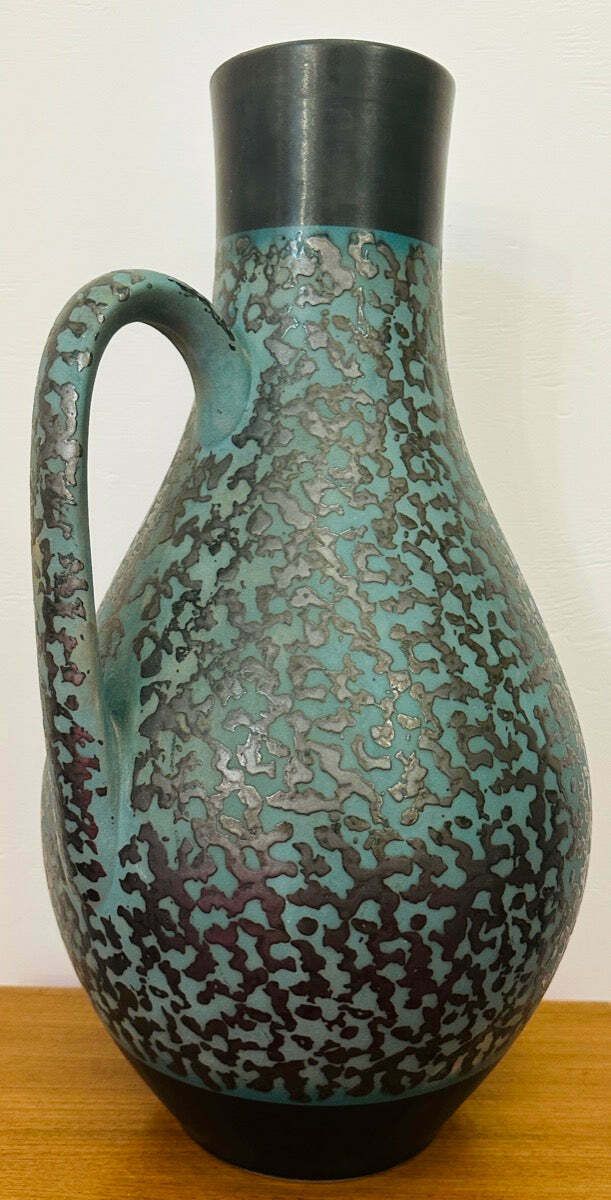 1970s Fat Lava German Carstens Tönnieshof Turquoise & Amoeba Dark Brown Design Jug Vase photo buy