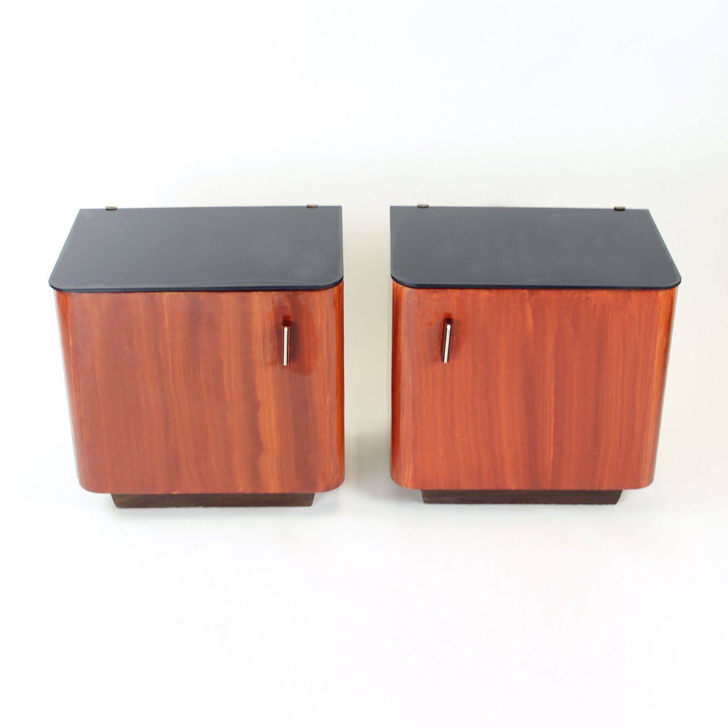 Set Of 2 Bedside Tables With Black Glass, Czechoslovakia 1960s photo Furniture