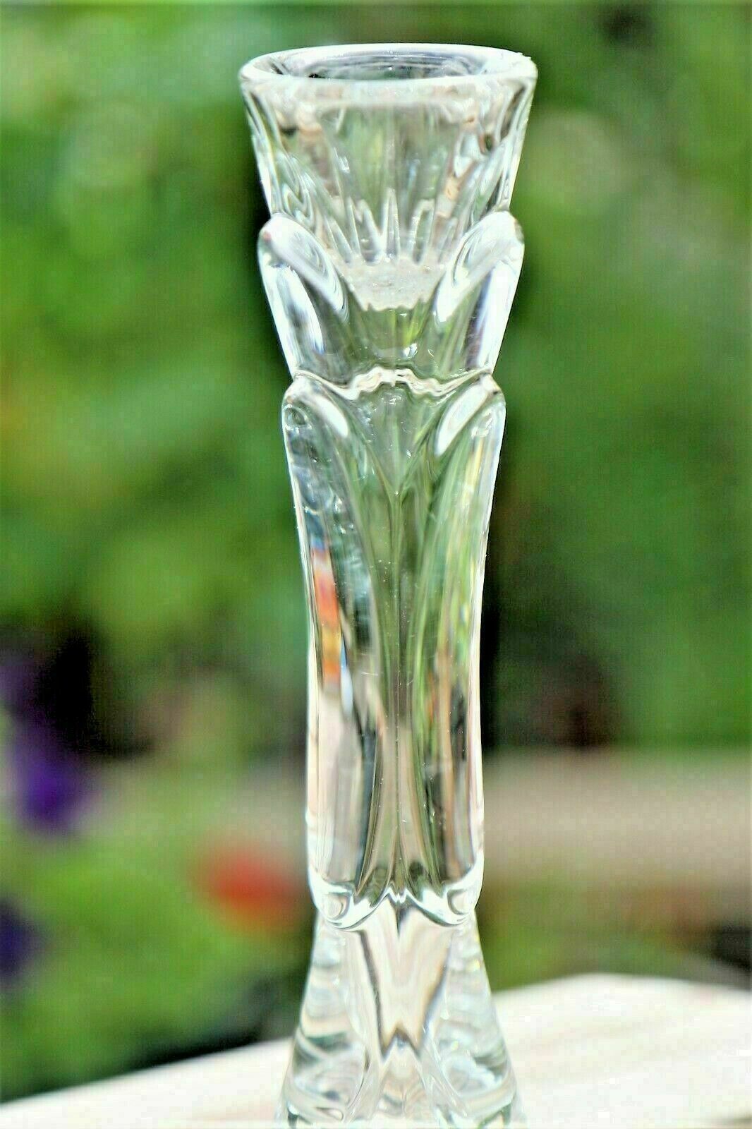 Pair Of Vintage Italian Crystal Glass Candlesticks A Layered Deco Design photo vinterior
