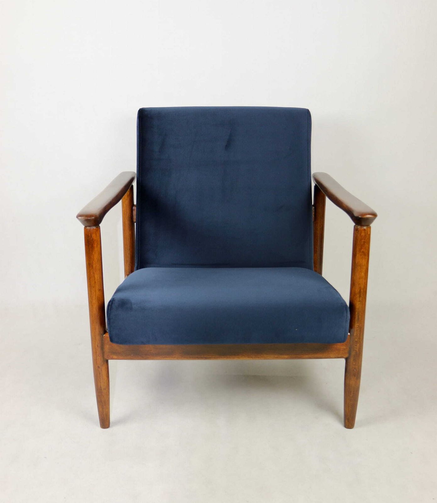 Gfm 142 Armchair, Designed By Edmund Homa From The 70s, Navy Blue   Dark Wood photo furniture