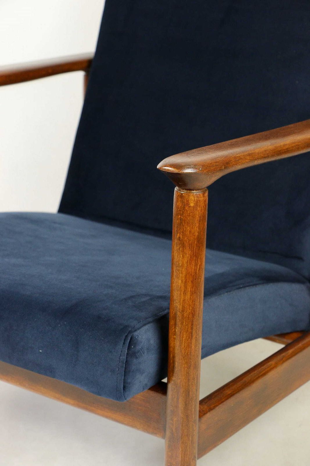 Gfm 142 Armchair, Designed By Edmund Homa From The 70s, Navy Blue   Dark Wood photo Furniture