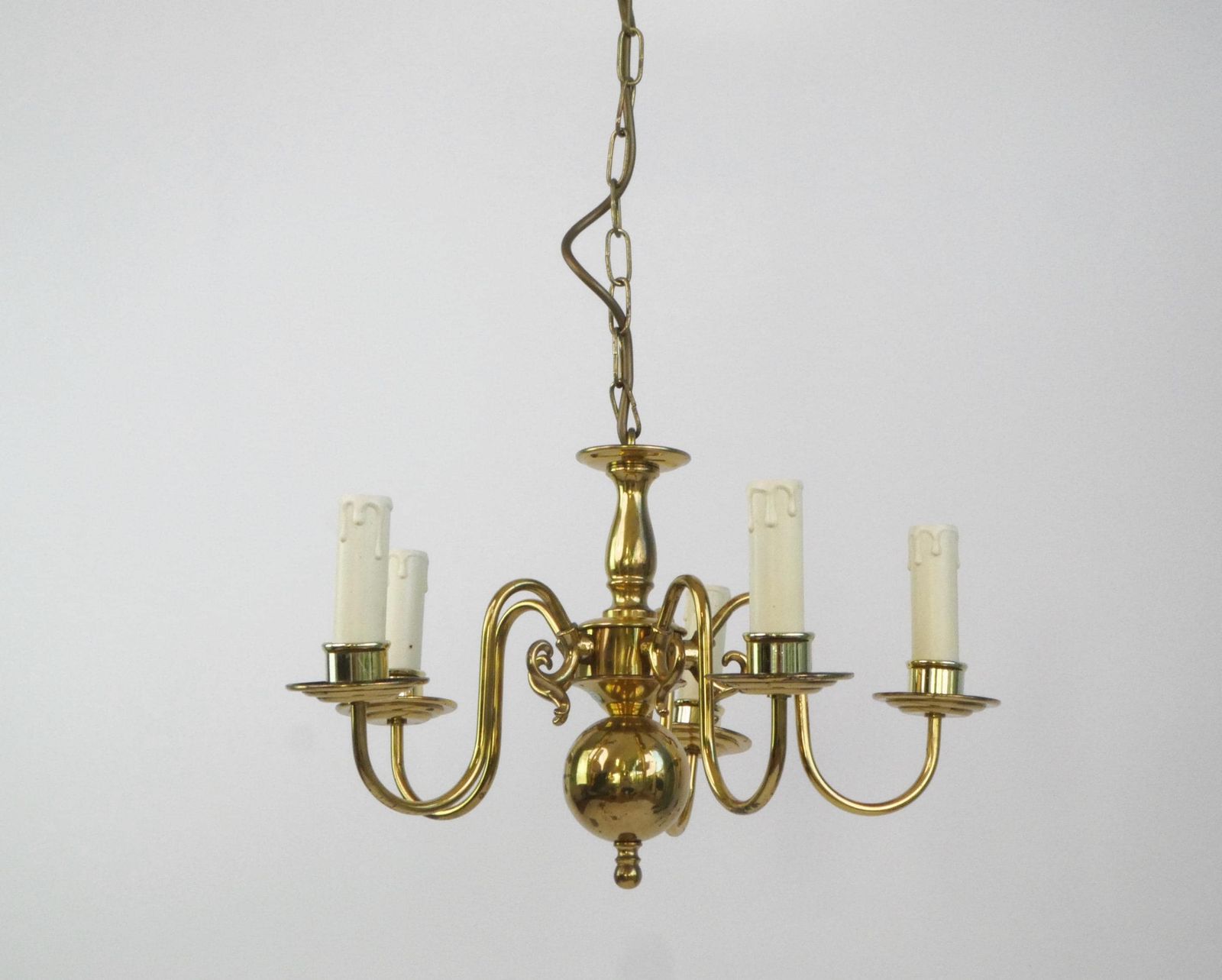 Vintage Brass Branded Chandelier With 5 Arms, German Mid Century Ceiling Lamp, Hollywood Regency Style photo Lighting