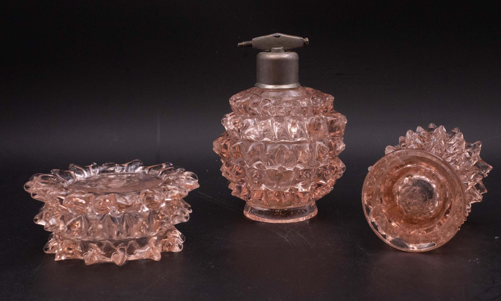 Rare Set Of 3 Pink Rostrato Murano Glass Vases By Barovier & Toso, 1940s photo 1292.0