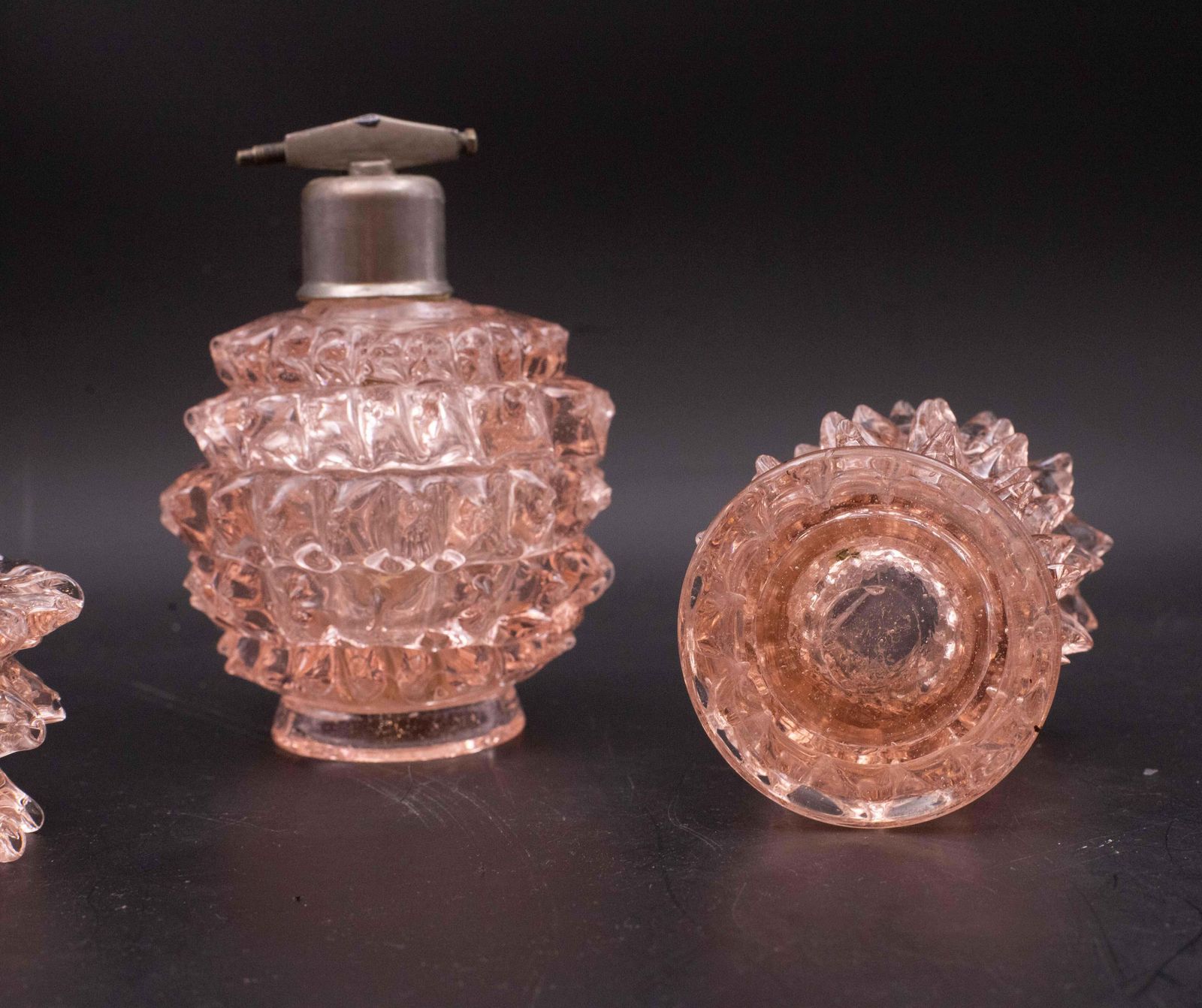Rare Set Of 3 Pink Rostrato Murano Glass Vases By Barovier & Toso, 1940s photo vintage