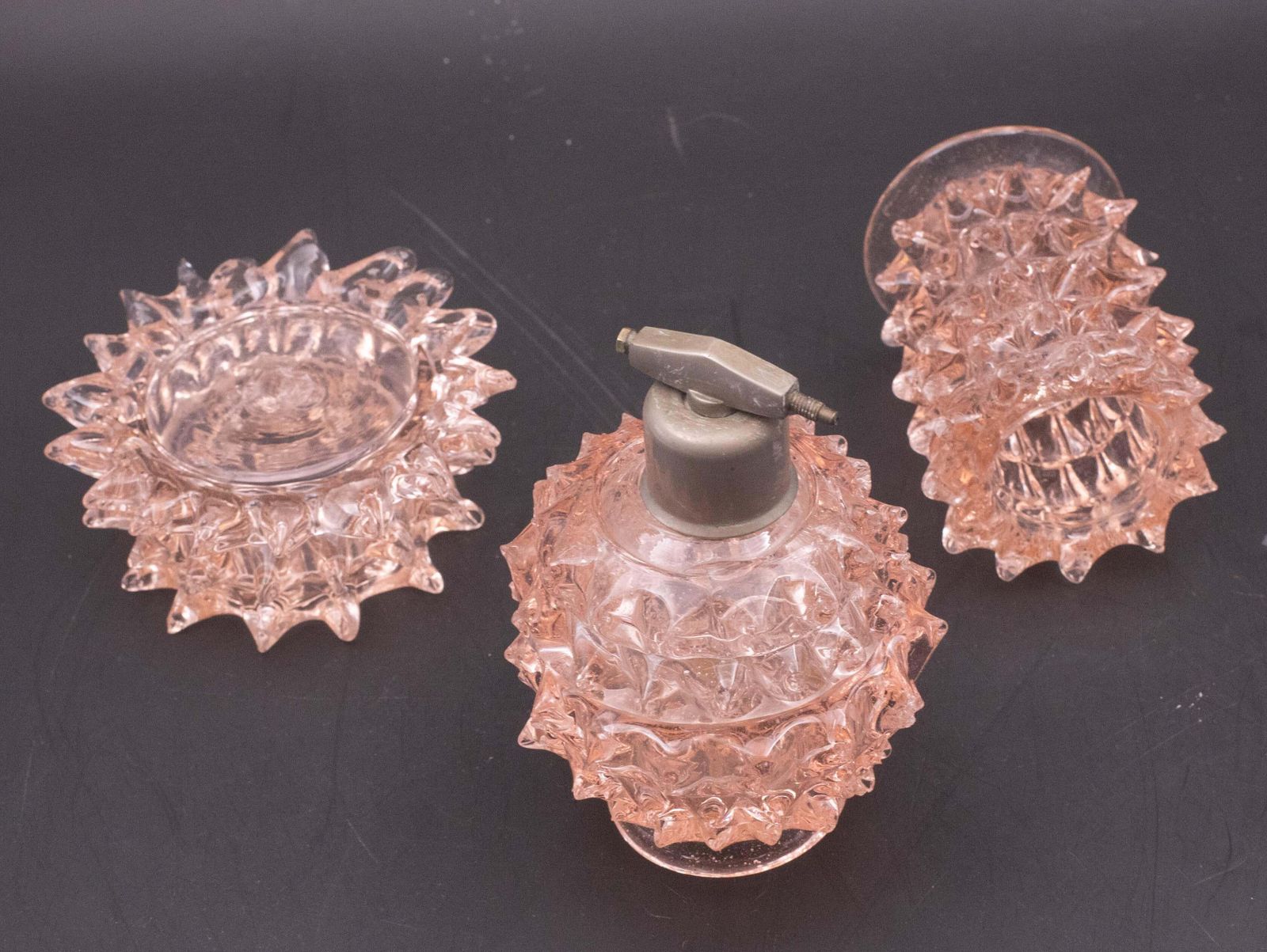 Home Decor Rare Set Of 3 Pink Rostrato Murano Glass Vases By Barovier & Toso, 1940s photo