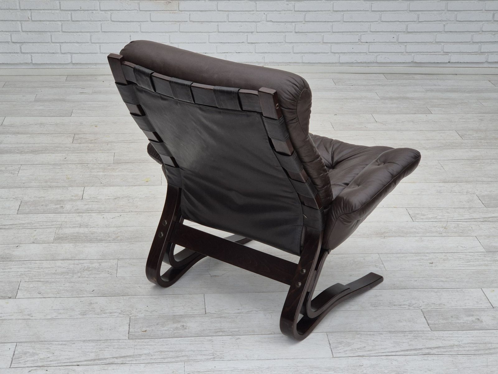 1970s, Scandinavian Design, Lounge Chair, Original Condition, Leather, Bent Wood. photo Furniture