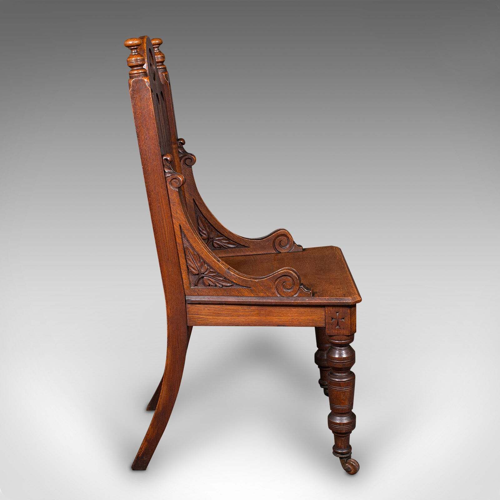 Antique Gothic Revival Hall Chair, Scottish Oak, Reception Seat, Victorian, 1870 photo for sale