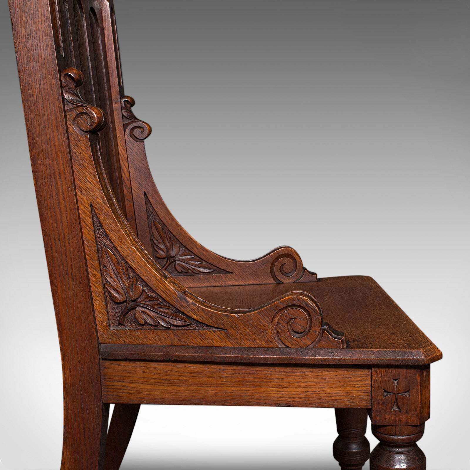 Furniture Antique Gothic Revival Hall Chair, Scottish Oak, Reception Seat, Victorian, 1870 photo