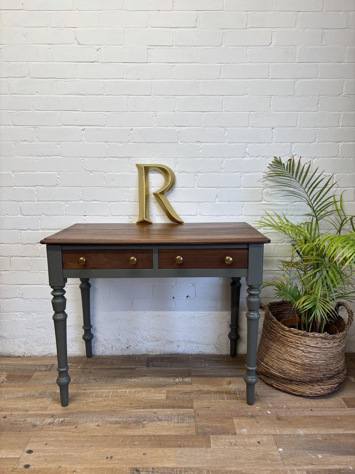 Vintage Console Table Painted Grey