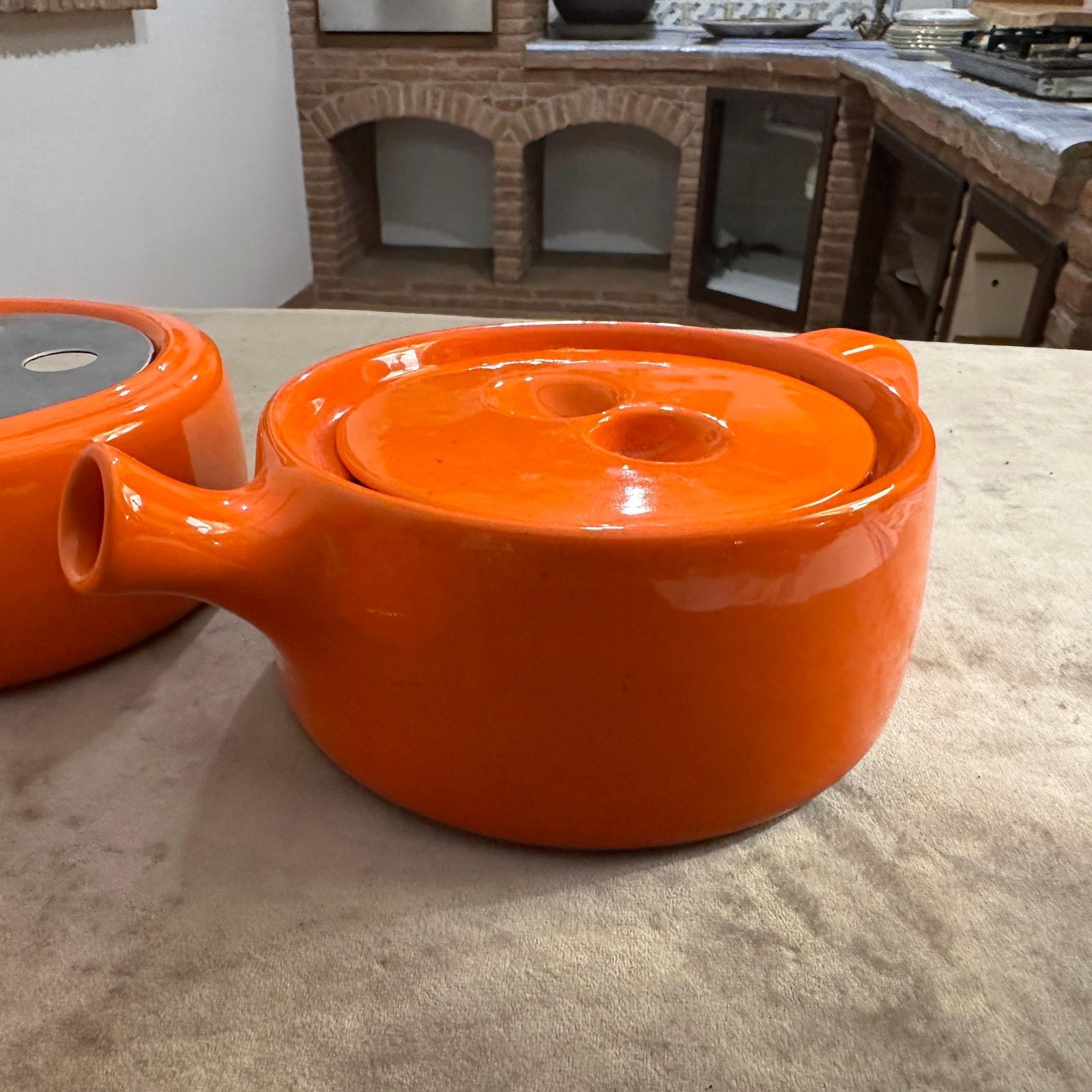 photo for sale 1970s Modernist Orange Ceramic Teapot By Liisi Beckmann For Gabbianelli