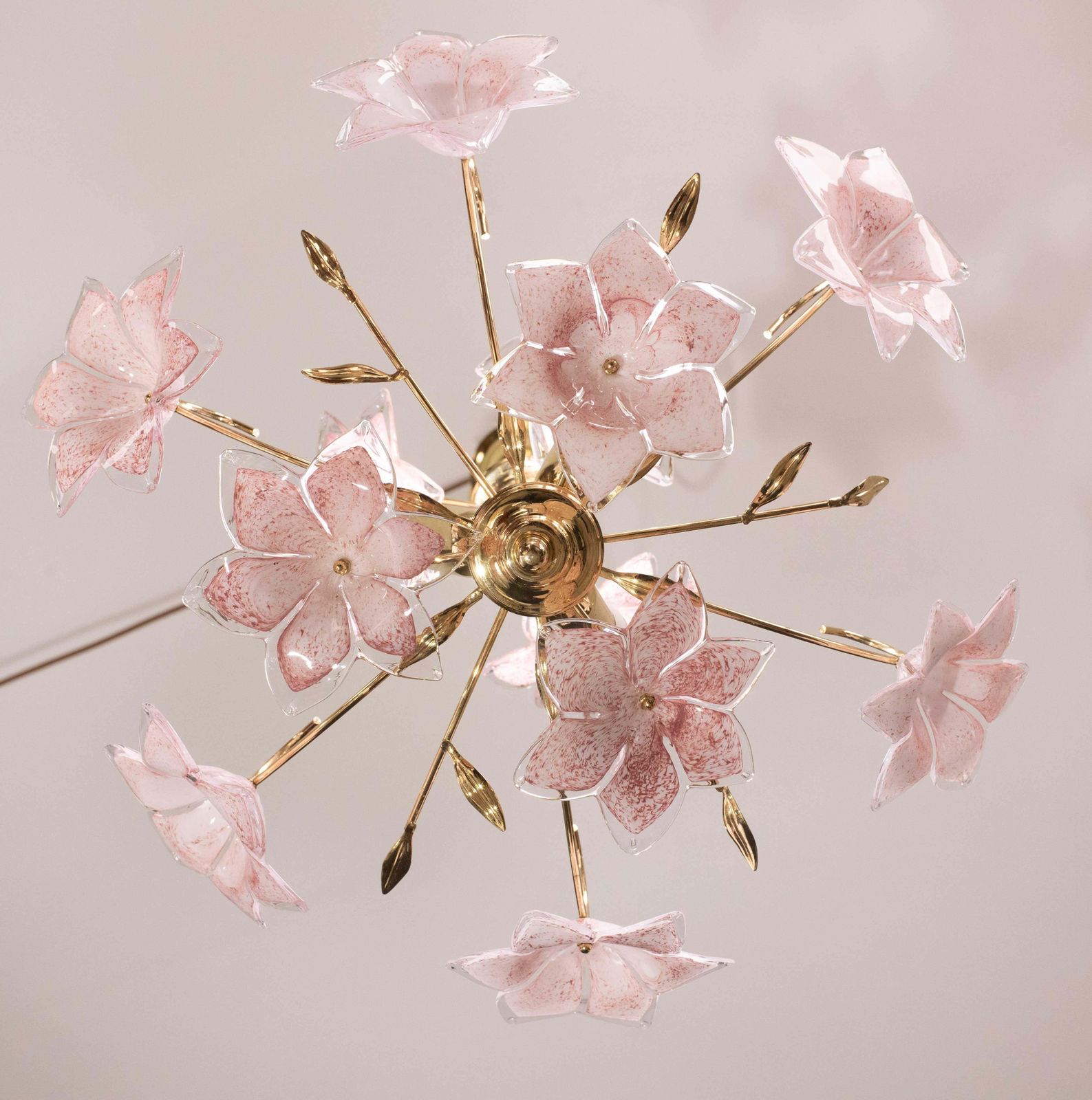Charming Murano Glass Chandelier Pink Flowers, 1970 photo vinterior