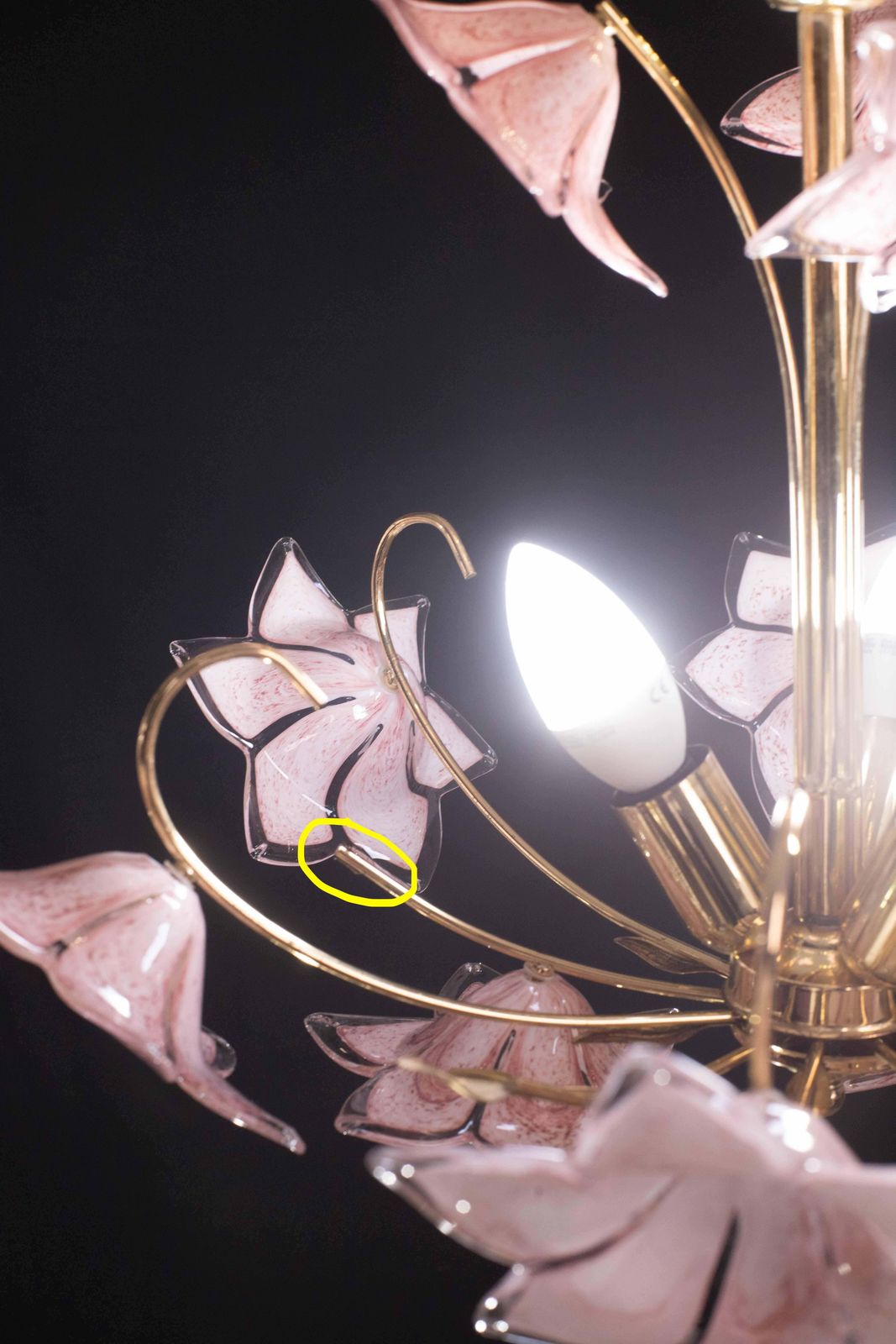 Charming Murano Glass Chandelier Pink Flowers, 1970 photo vintage