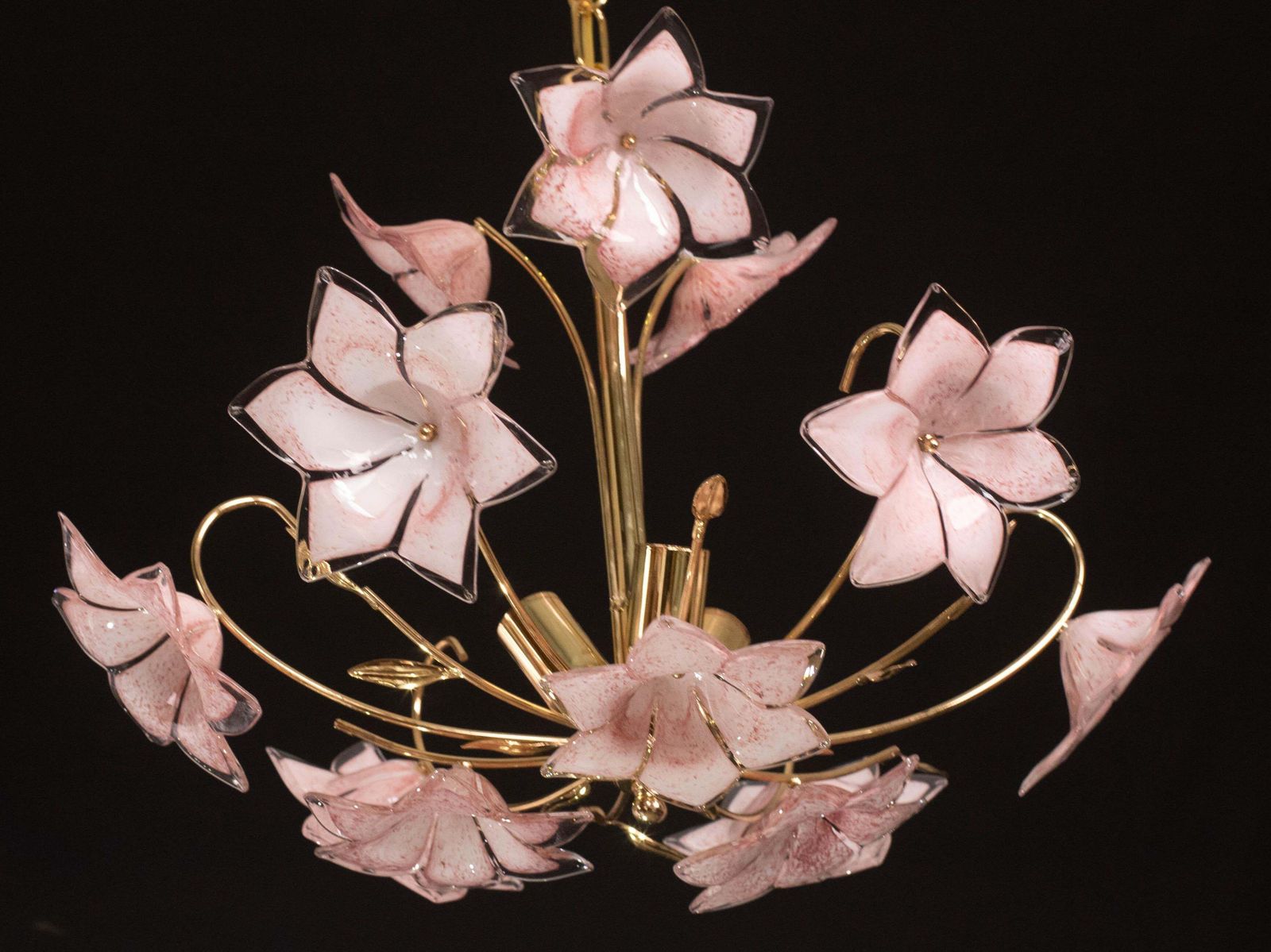 photo for sale Charming Murano Glass Chandelier Pink Flowers, 1970