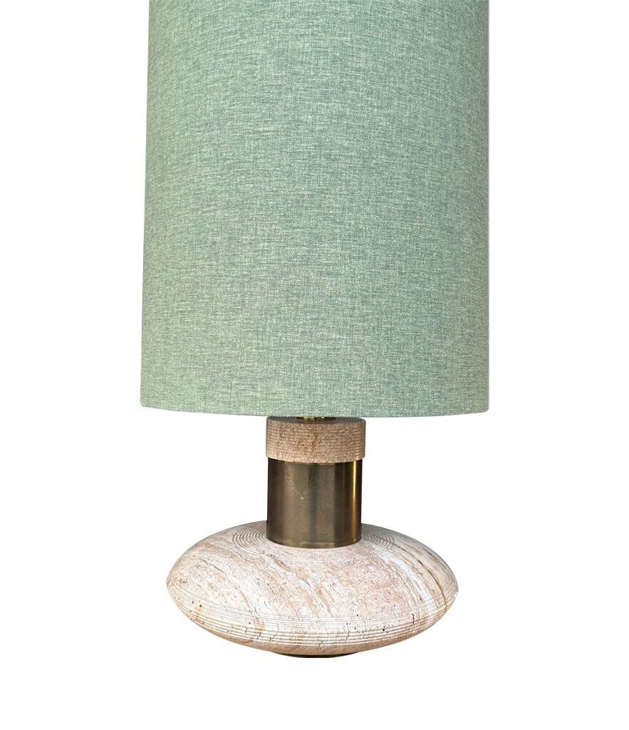 A Large 1970s Elliptical Italian Travertine And Brass Lamp By Fratelli Mannelli photo for sale