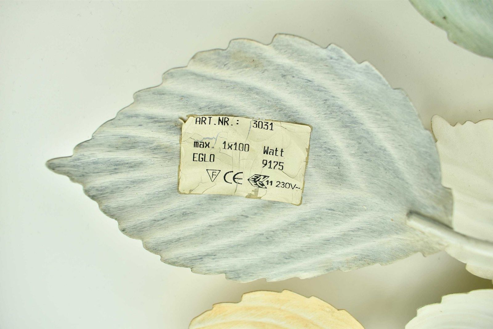 photo for sale Vintage Pastel Flush Mount Or Wall Sconce Leafs Green Peach Light Blue | Mid Century Hollywood Regency Ceiling Lamp Toleware Retro 1980s
