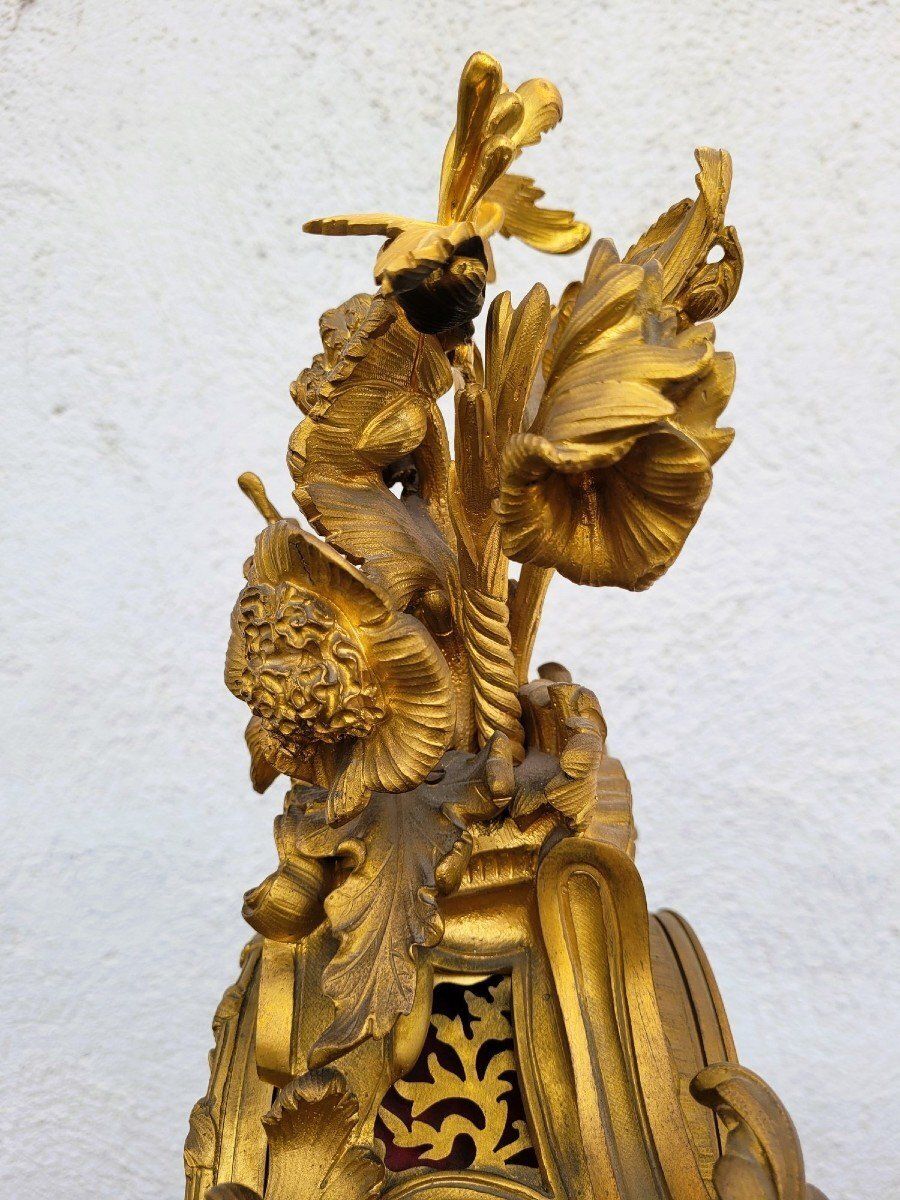 Rocaille Clock In Gilt Bronze, Napoleon III, 19th Century photo vintage