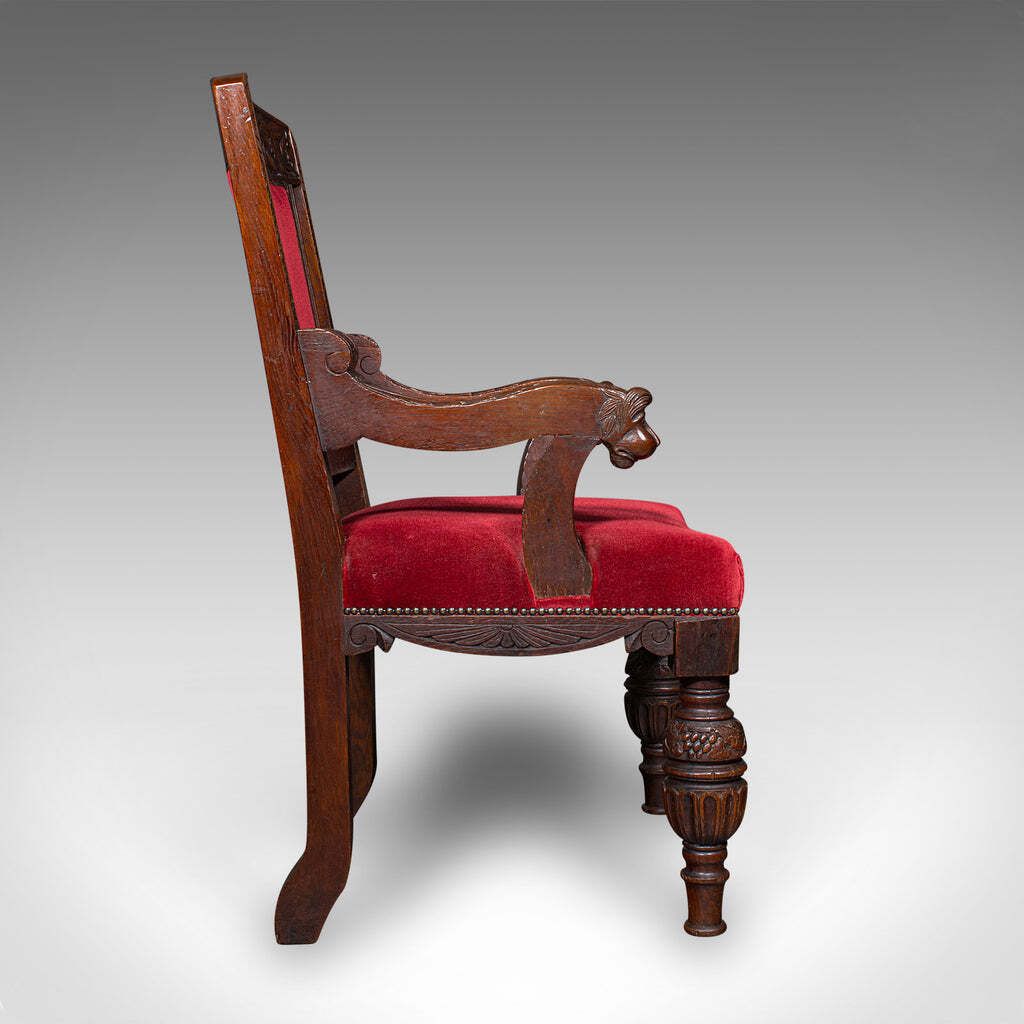 Antique Morning Room Elbow Chair, Scottish, Oak, Gothic Revival Seat, Victorian photo for sale